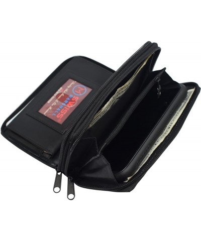 Genuine Leather Double Zipper Clutch Checkbook Wallet for Women 4575CF Swiss Black $11.25 Wallets