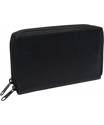 Genuine Leather Double Zipper Clutch Checkbook Wallet for Women 4575CF Swiss Black $11.25 Wallets