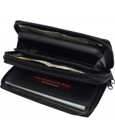 Genuine Leather Double Zipper Clutch Checkbook Wallet for Women 4575CF Swiss Black $11.25 Wallets