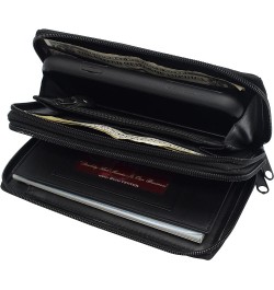 Genuine Leather Double Zipper Clutch Checkbook Wallet for Women 4575CF Swiss Black $11.25 Wallets