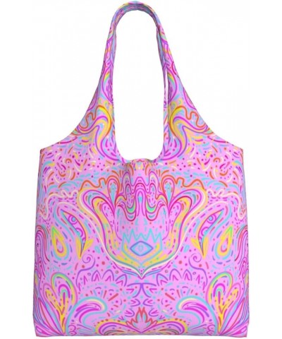 Japanese Fox Mask Flowers Single Shoulder Commuter Canvas Tote Bags For Women And Men Hypnotic Shamanic Acid $9.89 Totes