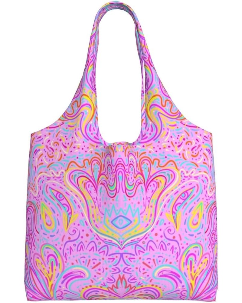 Japanese Fox Mask Flowers Single Shoulder Commuter Canvas Tote Bags For Women And Men Hypnotic Shamanic Acid $9.89 Totes