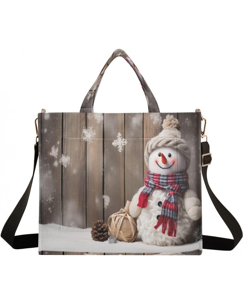 Christmas Snowman Wooden Crossbody Bag Women Corduroy Tote Bags Casual Shoulder Handbag Hobo Messenger Bag, S $13.86 Totes