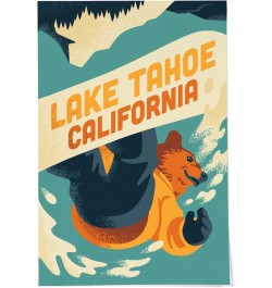 24x36 Inch Giclee Print, Lake Tahoe, California, Animal Activities Series, Bear Boarder Artwork $20.50 Totes