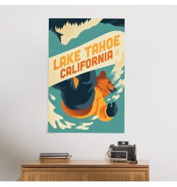 24x36 Inch Giclee Print, Lake Tahoe, California, Animal Activities Series, Bear Boarder Artwork $20.50 Totes