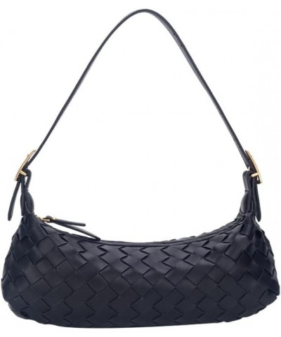 Women's elegant vintage woven bag crescent bag, can be slanted across/can be one shoulder Black $19.35 Shoulder Bags