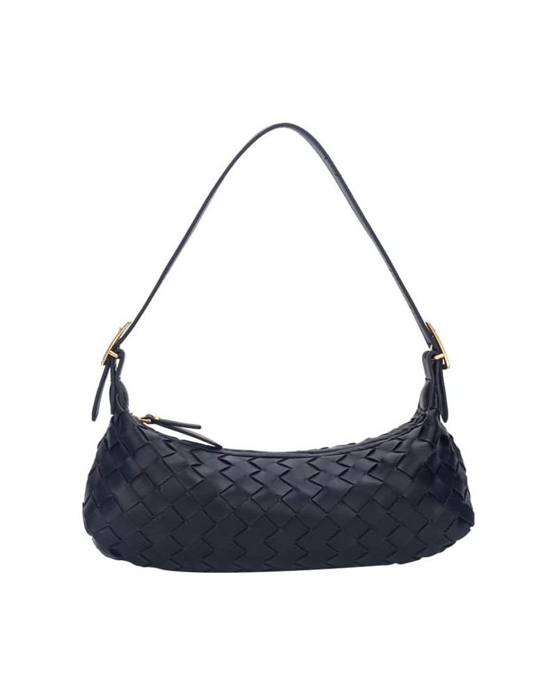 Women's elegant vintage woven bag crescent bag, can be slanted across/can be one shoulder Black $19.35 Shoulder Bags