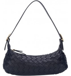 Women's elegant vintage woven bag crescent bag, can be slanted across/can be one shoulder Black $19.35 Shoulder Bags