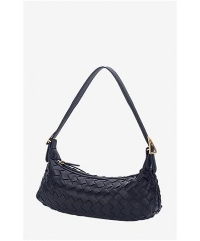 Women's elegant vintage woven bag crescent bag, can be slanted across/can be one shoulder Black $19.35 Shoulder Bags