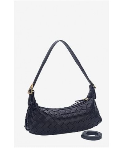 Women's elegant vintage woven bag crescent bag, can be slanted across/can be one shoulder Black $19.35 Shoulder Bags