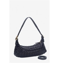 Women's elegant vintage woven bag crescent bag, can be slanted across/can be one shoulder Black $19.35 Shoulder Bags