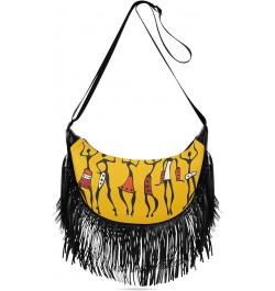 Women Fringe Tassel Cross Body Bag African Ethnic Tribe Lady Brown Leisure Shoulder Bag Color480 $13.22 Crossbody Bags