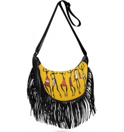 Women Fringe Tassel Cross Body Bag African Ethnic Tribe Lady Brown Leisure Shoulder Bag Color480 $13.22 Crossbody Bags