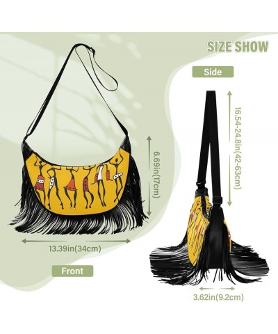 Women Fringe Tassel Cross Body Bag African Ethnic Tribe Lady Brown Leisure Shoulder Bag Color480 $13.22 Crossbody Bags