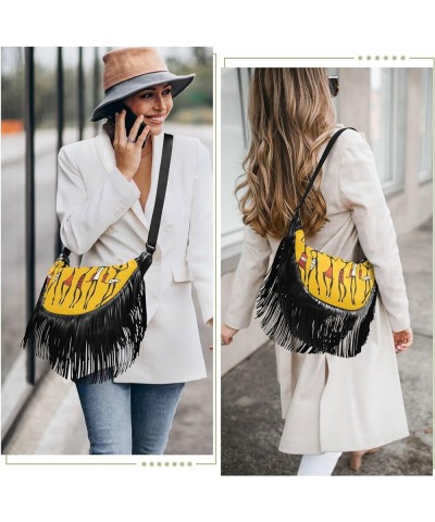 Women Fringe Tassel Cross Body Bag African Ethnic Tribe Lady Brown Leisure Shoulder Bag Color480 $13.22 Crossbody Bags