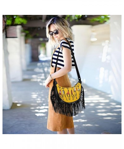 Women Fringe Tassel Cross Body Bag African Ethnic Tribe Lady Brown Leisure Shoulder Bag Color480 $13.22 Crossbody Bags