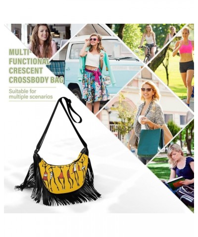 Women Fringe Tassel Cross Body Bag African Ethnic Tribe Lady Brown Leisure Shoulder Bag Color480 $13.22 Crossbody Bags