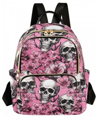 Skull Gothic Pink Cherry Flower Backpack for Women Fashion Shoulder Bags Small Casual Daypack Travel Bag S 202a1937 M(11.4"x6...