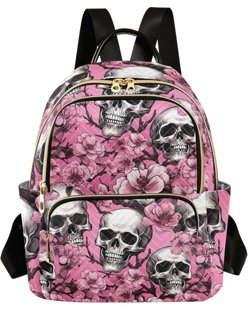 Skull Gothic Pink Cherry Flower Backpack for Women Fashion Shoulder Bags Small Casual Daypack Travel Bag S 202a1937 M(11.4"x6...