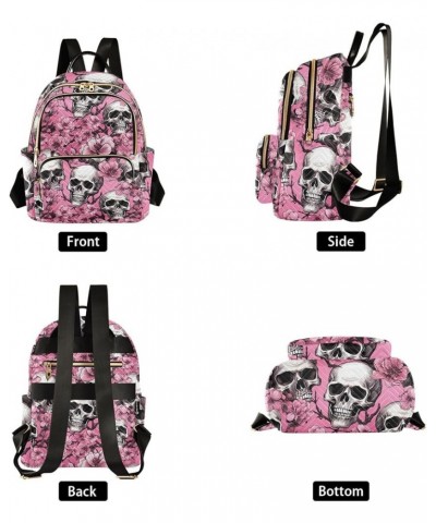 Skull Gothic Pink Cherry Flower Backpack for Women Fashion Shoulder Bags Small Casual Daypack Travel Bag S 202a1937 M(11.4"x6...