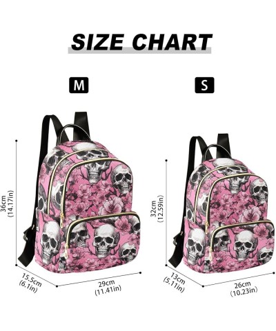 Skull Gothic Pink Cherry Flower Backpack for Women Fashion Shoulder Bags Small Casual Daypack Travel Bag S 202a1937 M(11.4"x6...