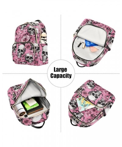 Skull Gothic Pink Cherry Flower Backpack for Women Fashion Shoulder Bags Small Casual Daypack Travel Bag S 202a1937 M(11.4"x6...