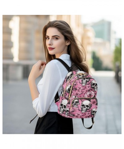 Skull Gothic Pink Cherry Flower Backpack for Women Fashion Shoulder Bags Small Casual Daypack Travel Bag S 202a1937 M(11.4"x6...