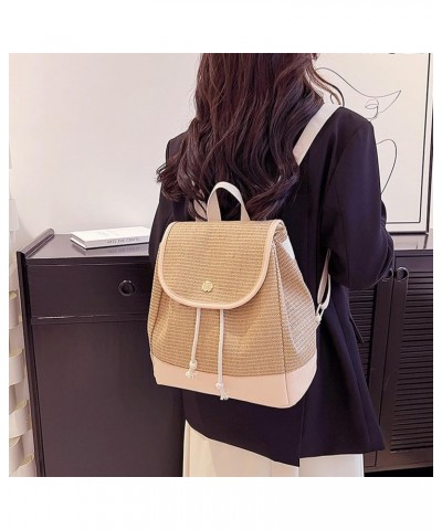 Women Ladies Straw Woven Backpack Summer Beach Casual Daypack Tassel Traveling Purse 8149+khaki $17.09 Backpacks