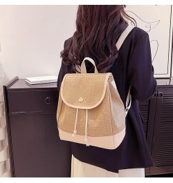 Women Ladies Straw Woven Backpack Summer Beach Casual Daypack Tassel Traveling Purse 8149+khaki $17.09 Backpacks