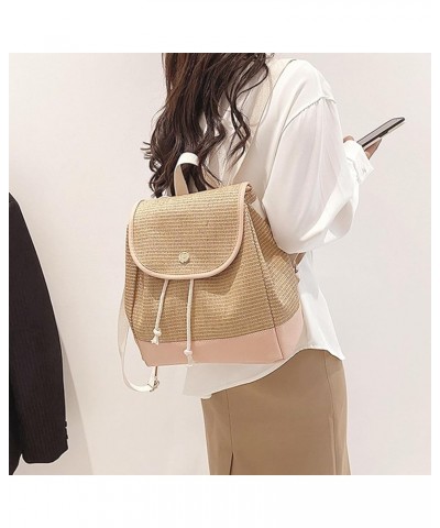 Women Ladies Straw Woven Backpack Summer Beach Casual Daypack Tassel Traveling Purse 8149+khaki $17.09 Backpacks