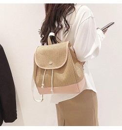 Women Ladies Straw Woven Backpack Summer Beach Casual Daypack Tassel Traveling Purse 8149+khaki $17.09 Backpacks