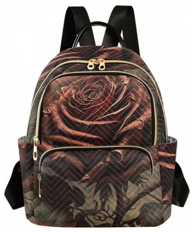 Small Fashion Backpack for Women Vintagered Rose Print Ladies Travel Daypack Aesthetic Shoulder Bag 10.2×5.1×12.5 IN $13.44 B...