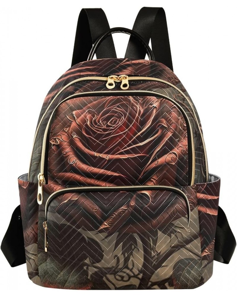 Small Fashion Backpack for Women Vintagered Rose Print Ladies Travel Daypack Aesthetic Shoulder Bag 10.2×5.1×12.5 IN $13.44 B...