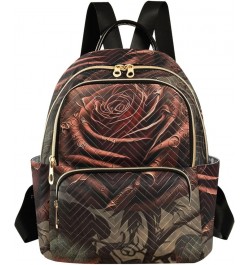 Small Fashion Backpack for Women Vintagered Rose Print Ladies Travel Daypack Aesthetic Shoulder Bag 10.2×5.1×12.5 IN $13.44 B...