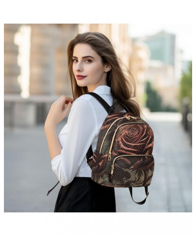 Small Fashion Backpack for Women Vintagered Rose Print Ladies Travel Daypack Aesthetic Shoulder Bag 10.2×5.1×12.5 IN $13.44 B...