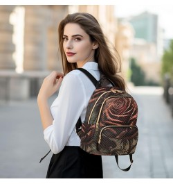 Small Fashion Backpack for Women Vintagered Rose Print Ladies Travel Daypack Aesthetic Shoulder Bag 10.2×5.1×12.5 IN $13.44 B...