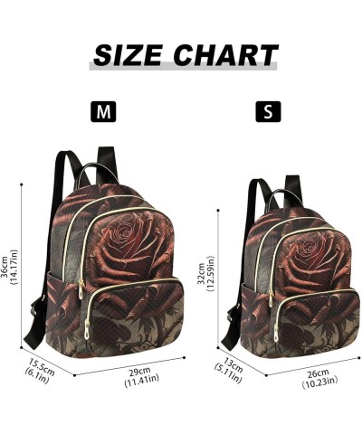 Small Fashion Backpack for Women Vintagered Rose Print Ladies Travel Daypack Aesthetic Shoulder Bag 10.2×5.1×12.5 IN $13.44 B...