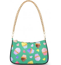 Handbags Chain Shoulder Tote Bag Colorful Ice Cream Hearts Satchel Purse Top Handle Crossbody Bags for Women $17.35 Satchels