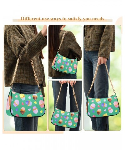 Handbags Chain Shoulder Tote Bag Colorful Ice Cream Hearts Satchel Purse Top Handle Crossbody Bags for Women $17.35 Satchels