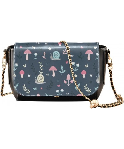 Mushroom Snails Flowers Gray Black Crossbody Bags Women Waterproof Black Handbag with Credit Card Slots Zipper Bag $16.80 Sho...