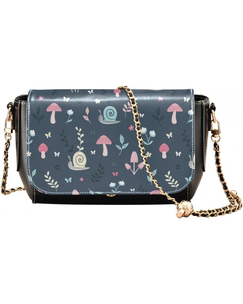 Mushroom Snails Flowers Gray Black Crossbody Bags Women Waterproof Black Handbag with Credit Card Slots Zipper Bag $16.80 Sho...