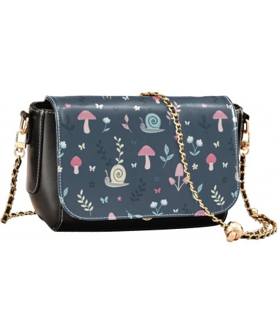 Mushroom Snails Flowers Gray Black Crossbody Bags Women Waterproof Black Handbag with Credit Card Slots Zipper Bag $16.80 Sho...