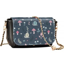 Mushroom Snails Flowers Gray Black Crossbody Bags Women Waterproof Black Handbag with Credit Card Slots Zipper Bag $16.80 Sho...