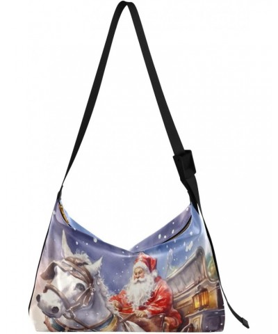 Christmas Santa Claus Crossbody Bag Hobo Handbag Purse Fashion PU Leather Shoulder Bags for Women $18.35 Hobo Bags