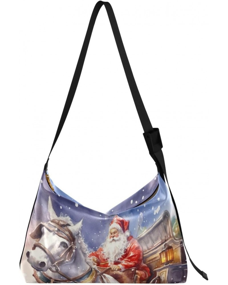 Christmas Santa Claus Crossbody Bag Hobo Handbag Purse Fashion PU Leather Shoulder Bags for Women $18.35 Hobo Bags