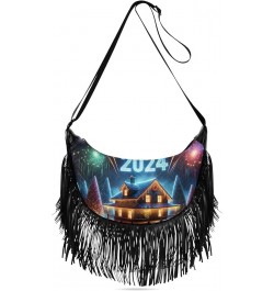 Retro Flowers Fringe Crossbody Bag Tassel Purses for Women Western Purses for Women Crossbody Shoulder Purse Night House 2024...