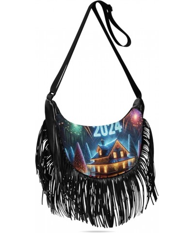 Retro Flowers Fringe Crossbody Bag Tassel Purses for Women Western Purses for Women Crossbody Shoulder Purse Night House 2024...