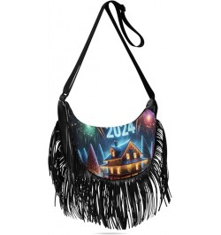 Retro Flowers Fringe Crossbody Bag Tassel Purses for Women Western Purses for Women Crossbody Shoulder Purse Night House 2024...