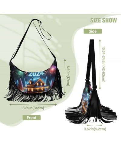 Retro Flowers Fringe Crossbody Bag Tassel Purses for Women Western Purses for Women Crossbody Shoulder Purse Night House 2024...