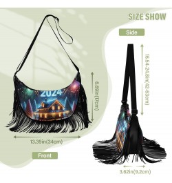 Retro Flowers Fringe Crossbody Bag Tassel Purses for Women Western Purses for Women Crossbody Shoulder Purse Night House 2024...